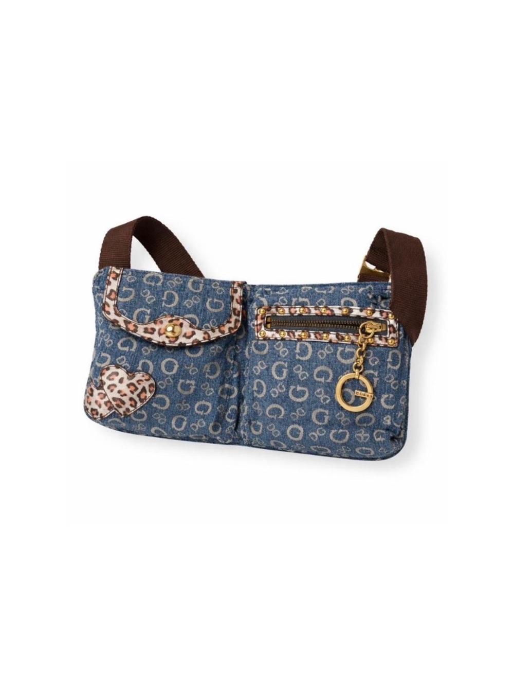 Denim guess Patterned Crossbody Belt Bag with Leopard Trim Fanny pack